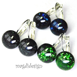 EREDETI Kék, zöld, fekete aventurin üvegékszer, 3 pár, kapcsos fülbevaló - ékszer - fülbevaló - lógó fülbevaló - Meska.hu