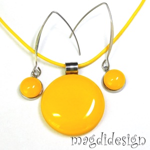 Napsárga minimál design üvegékszer szett, nyaklánc, lógós fülbevaló  - ékszer - ékszerszett - Meska.hu