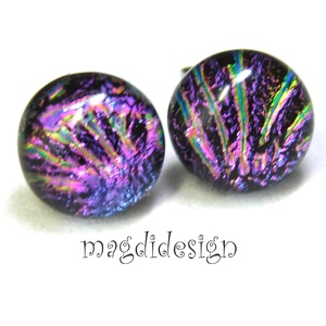 NEMESACÉL! Pinkes tűzijáték dichroic üvegékszer fülbevaló - ékszer - fülbevaló - pötty fülbevaló - Meska.hu