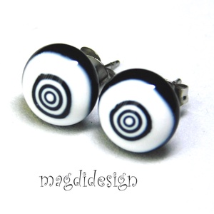 Körbe-kör üvegékszer fekete-fehér pötty fülbevaló 1 - ékszer - fülbevaló - pötty fülbevaló - Meska.hu