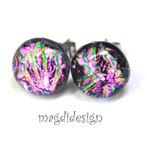 NEMESACÉL! Pinkes tűzijáték dichroic üvegékszer fülbevaló 1, Ékszer, Fülbevaló, Pötty fülbevaló, Ékszerkészítés, Üvegművészet, MESKA