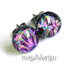 NEMESACÉL! Pinkes tűzijáték dichroic üvegékszer fülbevaló 1 - ékszer - fülbevaló - pötty fülbevaló - Meska.hu