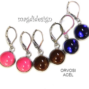 NEMESACÉL! Mályvás-málna, barna, királykék üvegékszer lógós fülbevaló 3 pár - Meska.hu