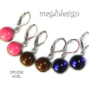 NEMESACÉL! Mályvás-málna, barna, királykék üvegékszer lógós fülbevaló 3 pár - ékszer - fülbevaló - lógó fülbevaló - Meska.hu