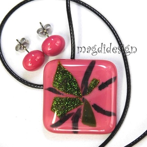 Málnabokor üvegékszer szett, nyaklánc, stiftes fülbevaló   - ékszer - ékszerszett - Meska.hu