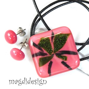 Málnabokor üvegékszer szett, nyaklánc, stiftes fülbevaló   - ékszer - ékszerszett - Meska.hu