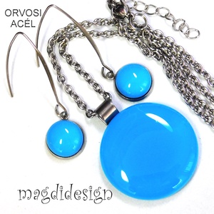 MAXI Középkék minimál design üvegékszer szett, nyaklánc, lógós fülbevaló  - Meska.hu