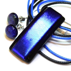 Királykék fekete dichroic üvegékszer szett pötty fülbevaló - ékszer - ékszerszett - Meska.hu