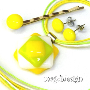 Színpompás jácint üvegékszer szett nyaklánc, stiftes fülbevaló -ajándék hajcsat - ékszer - ékszerszett - Meska.hu