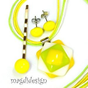 Színpompás jácint üvegékszer szett nyaklánc, stiftes fülbevaló -ajándék hajcsat, Ékszer, Ékszerszett, Üvegművészet, Ékszerkészítés, MESKA