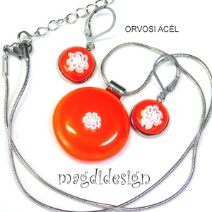 Millefiori narancs-fehér csipkés nyaklánc, kapcsos fülbevaló  üvegékszer szett, Ékszer, Ékszerszett, Ékszerkészítés, Üvegművészet, MESKA