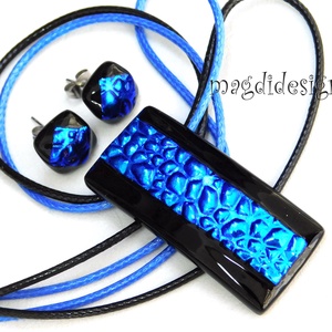 Kék kavicsok feketén dichroic üvegékszer szett pötty fülbevaló - ékszer - ékszerszett - Meska.hu