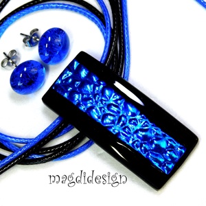 Kék kavicsok feketén dichroic üvegékszer szett pötty fülbevaló - ékszer - ékszerszett - Meska.hu