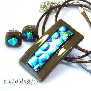 Arany-kék buborékok barnán dichroic üvegékszer szett pötty fülbevaló - ékszer - ékszerszett - Meska.hu