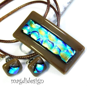 Arany-kék buborékok barnán dichroic üvegékszer szett pötty fülbevaló 1 - ékszer - ékszerszett - Meska.hu