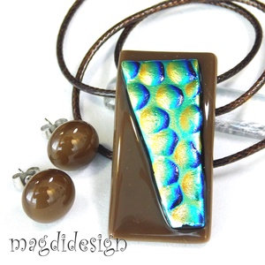 Arany-kék buborékok barnán dichroic üvegékszer szett pötty fülbevaló 1 - ékszer - ékszerszett - Meska.hu