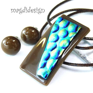 Arany-kék buborékok barnán dichroic üvegékszer szett pötty fülbevaló 1 - ékszer - ékszerszett - Meska.hu