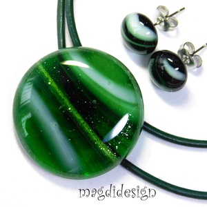 Csillámporos zölderdő üvegékszer szett nyaklánc, pötty fülbevaló - ékszer - ékszerszett - Meska.hu