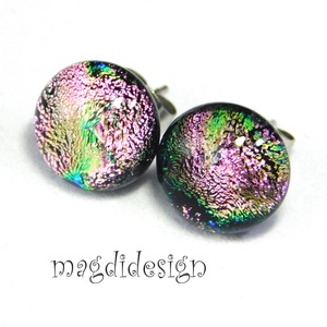 Pinkes-rózsaszín dichroic üvegékszer stiftes fülbevaló  - ékszer - fülbevaló - pötty fülbevaló - Meska.hu