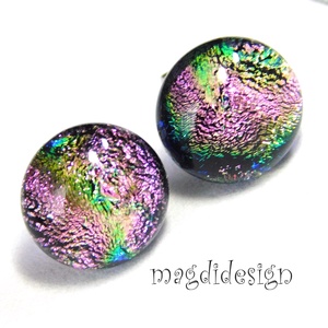 Pinkes-rózsaszín dichroic üvegékszer stiftes fülbevaló , Ékszer, Fülbevaló, Pötty fülbevaló, Ékszerkészítés, Üvegművészet, MESKA