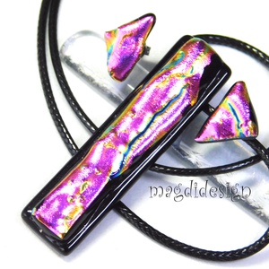 Bíbor-lila színjáték dichroic üvegékszer szett nyaklánc stiftes fülbevaló  1, Ékszer, Ékszerszett, Üvegművészet, Ékszerkészítés, MESKA