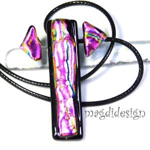 Bíbor-lila színjáték dichroic üvegékszer szett nyaklánc stiftes fülbevaló  1 - ékszer - ékszerszett - Meska.hu