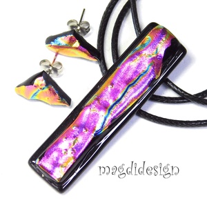 Bíbor-lila színjáték dichroic üvegékszer szett nyaklánc stiftes fülbevaló  1 - ékszer - ékszerszett - Meska.hu