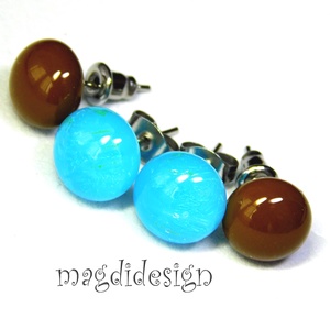 NEMESACÉL! Cillámos kék csokoládébarna üvegékszer pötty fülbevaló  2 pár - Meska.hu