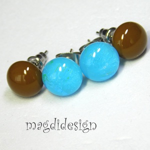 NEMESACÉL! Cillámos kék csokoládébarna üvegékszer pötty fülbevaló  2 pár - ékszer - fülbevaló - pötty fülbevaló - Meska.hu