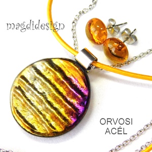 Arany-ezüst selyemcukor üvegékszer szett nyaklánc stiftes fülbevaló - Meska.hu