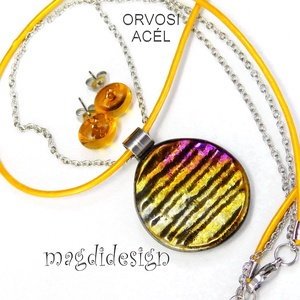 Arany-ezüst selyemcukor üvegékszer szett nyaklánc stiftes fülbevaló - ékszer - ékszerszett - Meska.hu