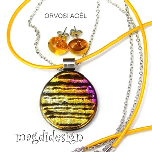 Arany-ezüst selyemcukor üvegékszer szett nyaklánc stiftes fülbevaló - ékszer - ékszerszett - Meska.hu