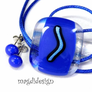 Királykék üvegékszer szett nyaklánc stiftes fülbevaló - ékszer - ékszerszett - Meska.hu