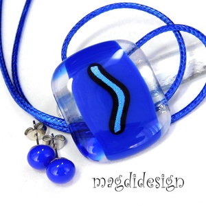 Királykék üvegékszer szett nyaklánc stiftes fülbevaló - ékszer - ékszerszett - Meska.hu