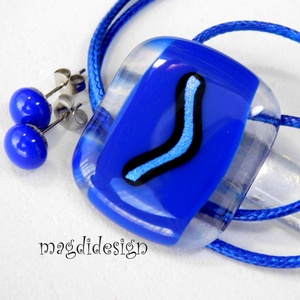 Királykék üvegékszer szett nyaklánc stiftes fülbevaló - ékszer - ékszerszett - Meska.hu