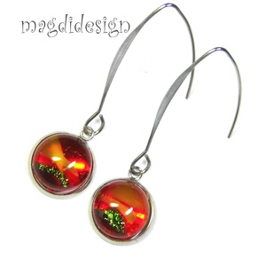 Tűzvirág üvegékszer lógós fülbevaló, orvosi acél - ékszer - fülbevaló - lógó fülbevaló - Meska.hu