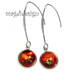 Tűzvirág üvegékszer lógós fülbevaló, orvosi acél - ékszer - fülbevaló - lógó fülbevaló - Meska.hu