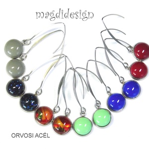 Tűzvirág üvegékszer lógós fülbevaló, orvosi acél - ékszer - fülbevaló - lógó fülbevaló - Meska.hu