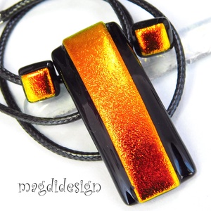 Tüzes narancs feketén dichroic üvegékszer szett stiftes fülbevaló - ékszer - ékszerszett - Meska.hu