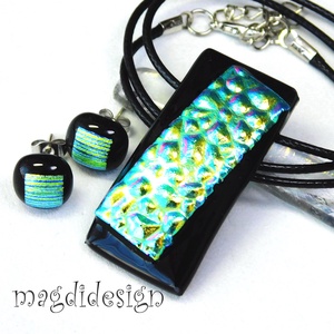 Türkizes kavicsok feketén dichroic üvegékszer szett pötty fülbevaló - Meska.hu