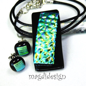 Türkizes kavicsok feketén dichroic üvegékszer szett pötty fülbevaló - ékszer - ékszerszett - Meska.hu