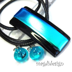 Türkiz-kék színjáték dichroic üvegékszer szett pötty fülbevaló - ékszer - ékszerszett - Meska.hu