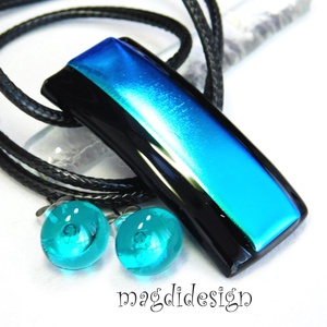 Türkiz-kék színjáték dichroic üvegékszer szett pötty fülbevaló - Meska.hu