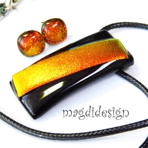 Tüzes narancs feketén dichroic üvegékszer szett stiftes fülbevaló 1 - Meska.hu