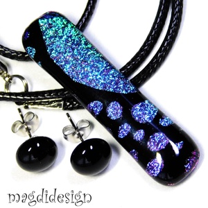 Univerzum kék-fekete üvegékszer szett, nyaklánc, pötty fülbevaló - Meska.hu