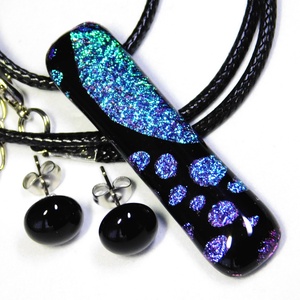 Univerzum kék-fekete üvegékszer szett, nyaklánc, pötty fülbevaló - ékszer - ékszerszett - Meska.hu