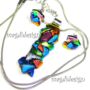MAXI Szines  borzaska dichroic üvegékszer szett nyaklánc stiftes fülbevaló 1 - ékszer - ékszerszett - Meska.hu