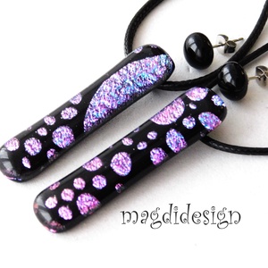 Univerzum türkiz-rózsaszín fekete üvegékszer szett, nyaklánc, lógó fülbevaló - ékszer - ékszerszett - Meska.hu