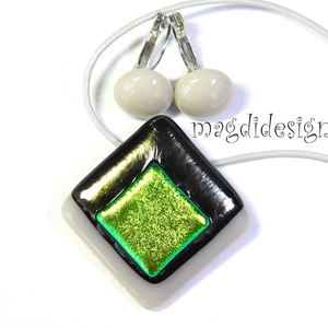 Arany-homok absztrakt üvegékszer szett nyaklánc, maxi kapcsos fülbevaló - ékszer - ékszerszett - Meska.hu