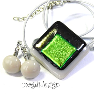 Arany-homok absztrakt üvegékszer szett nyaklánc, maxi kapcsos fülbevaló - Meska.hu